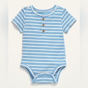 Old Navy Baby Blue Striped Short-Sleeve Rib-Knit Henley Bodysuit | 6-12M